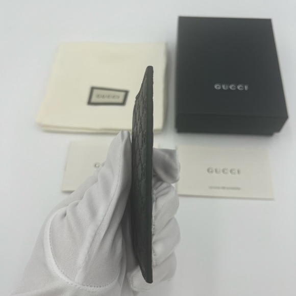 GUCCI black MICRO G MicroGUCCISSIMA embossed Leather Card Case wallet New In Box - Picture 3 of 7